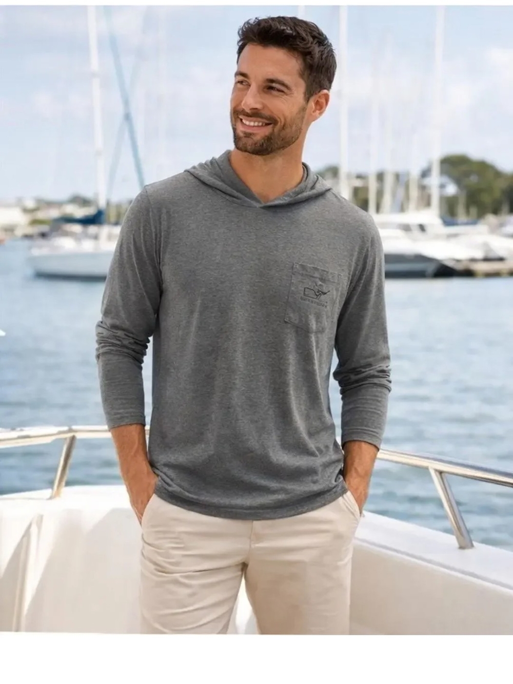 Vineyard Vines Men's Surf Edgartown Long-Sleeve Hoodie T-Shirt Mens XL - Grey